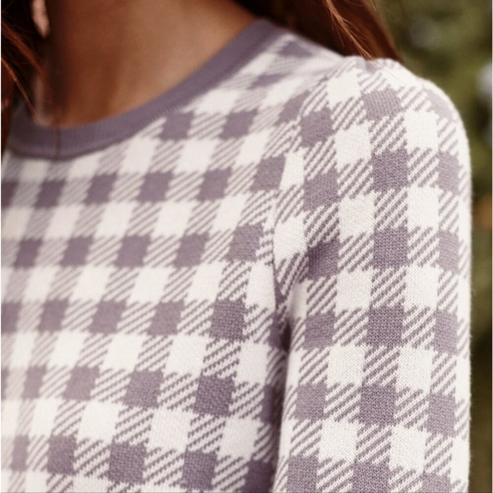 GARNET HILL Gingham Pima Cotton Pullover Sweater Purple Preppy Sz Small - Picture 7 of 12